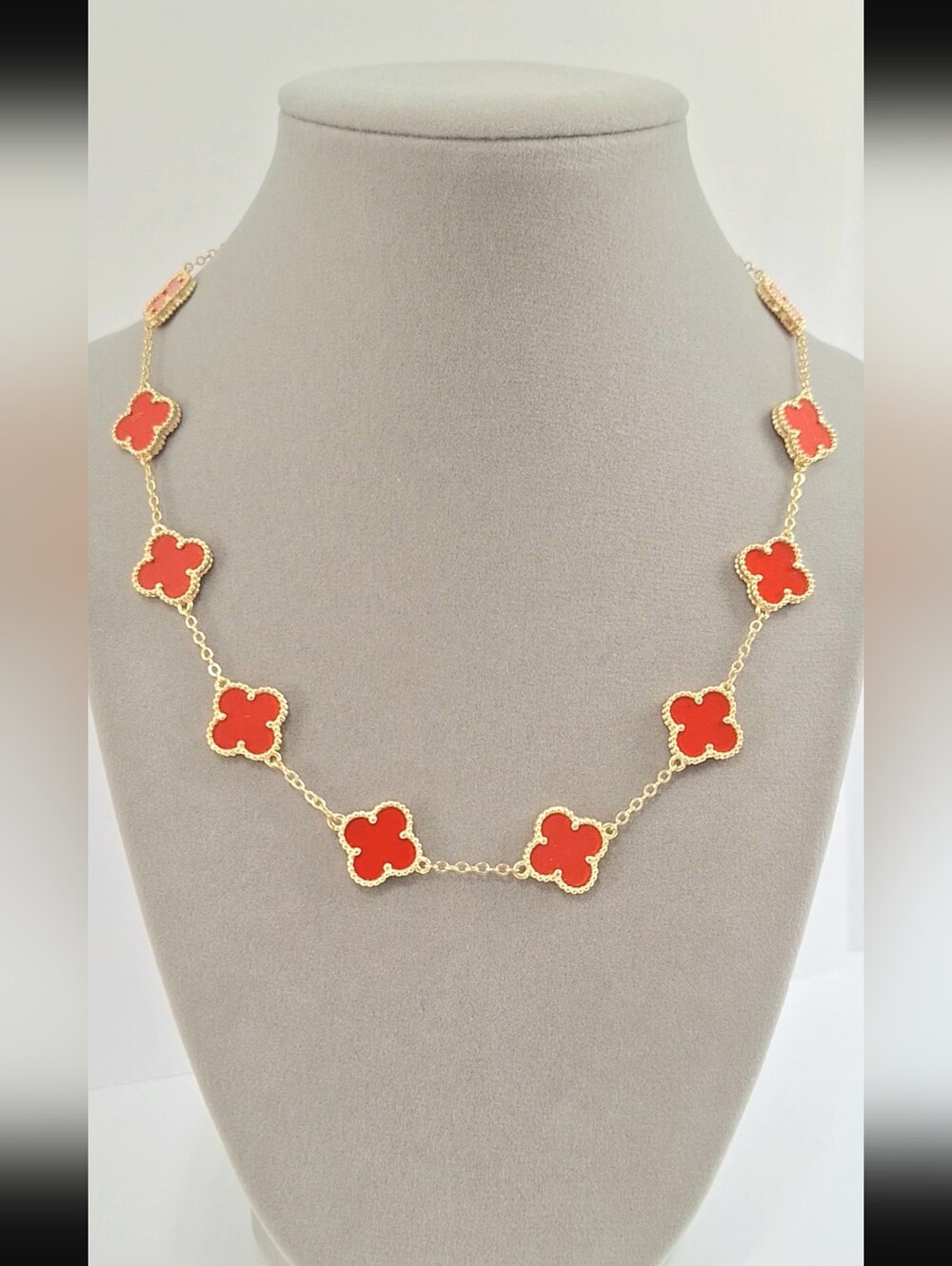 Red enamel four leafs Clover necklace